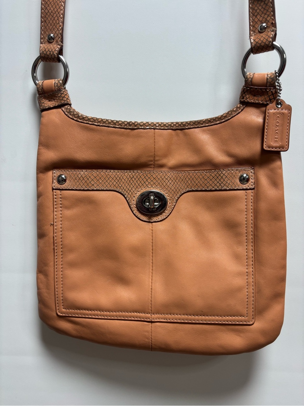 Coach peach Pebbled Leather Turnlock Shoulder Bag
